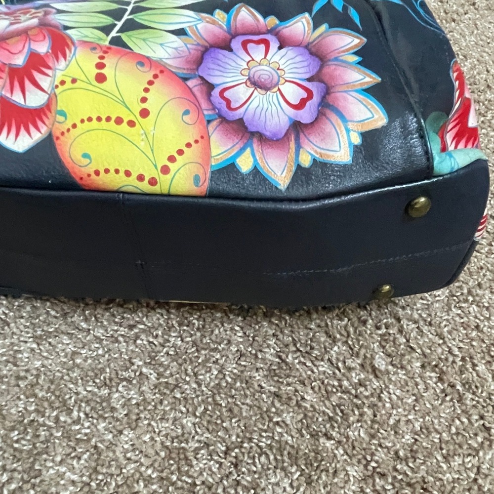 Anuschka Hand Painted Leather Hobo Bag Royal Taj Blue Floral NWT 7412-RTB-MLT - Picture 4 of 9